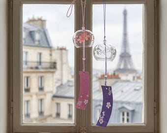 Japanese Wind Chime, Transparent Hand-Blown Glass Furin Ornament
