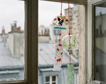 Japanese Glass Wind Chime Cherry Blossom Sakura Painted Wind Bell for Room, Outdoor, and Garden Decor
