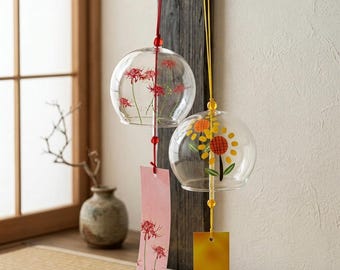 Japanese-Style Kawaii Glass Landscape Wind Chimes Handmade Hand-Painted Hanging Wind-Bell