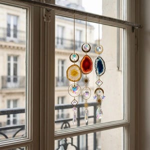 Agate Pendant Suncatcher, Hanging Crystals for Windows with Prism Balls