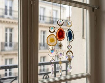 Agate Pendant Suncatcher, Hanging Crystals for Windows with Prism Balls