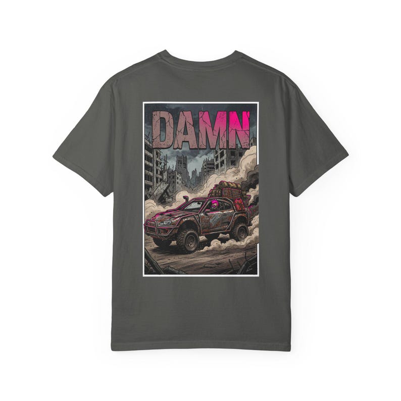 Damn Wasteland Nomad Riding Supra Truck T-shirt | Post-Apocalyptic Truck Art image 10