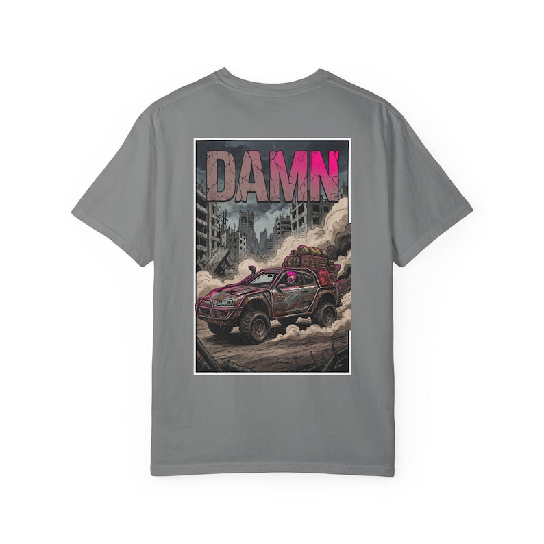 Damn Wasteland Nomad Riding Supra Truck T-shirt | Post-Apocalyptic Truck Art image 1