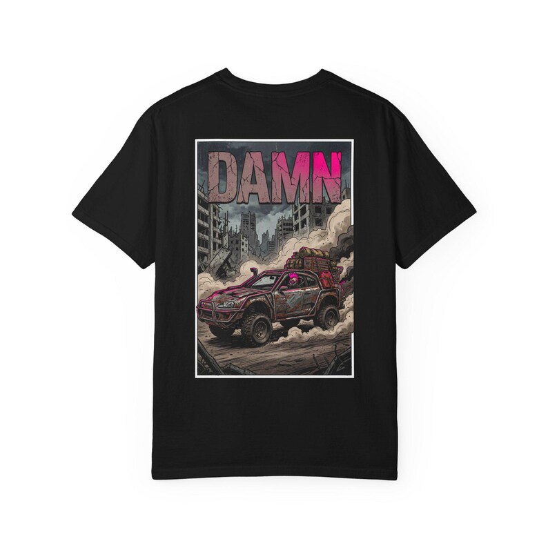 Damn Wasteland Nomad Riding Supra Truck T-shirt | Post-Apocalyptic Truck Art image 13