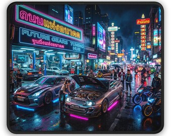 Neon Cybercity Street Racing Gaming Mouse Pad | Cyberpunk Cars, City Night