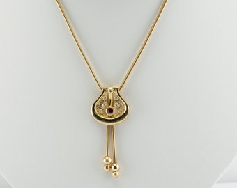 Collana con rubino e diamanti, girocollo vintage in oro 14 carati