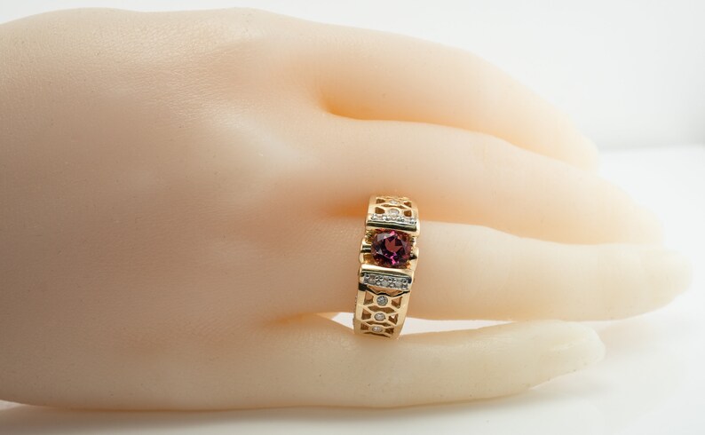Diamond Pink Tourmaline Ring, 14K Gold Band image 10