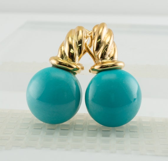 Natural Round Blue Turquoise Earrings, Vintage Es… - image 1