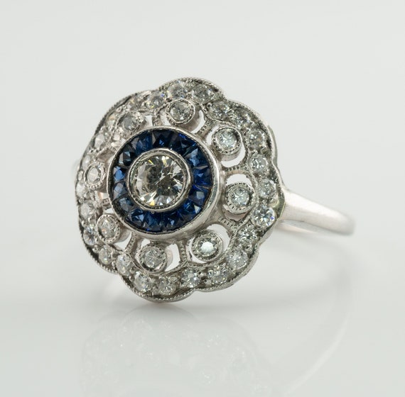 Art Deco Diamond Sapphire Ring, Vintage 14K Gold - image 6