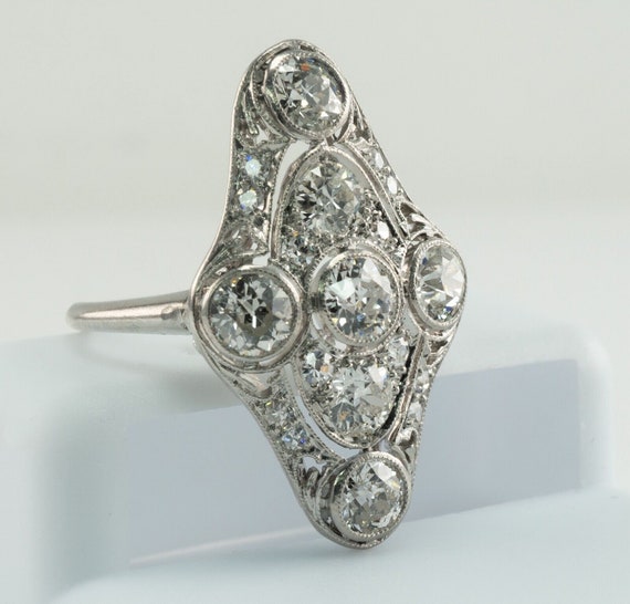 Edwardian Diamond Ring, Vintage Antique Estate Pl… - image 4