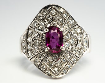 Ruby Ring, Diamond Ring, Vintage 14K White Gold