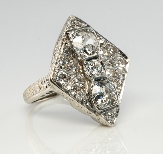 Art Deco Diamond Ring, Geometric 14K Gold Antique - image 2