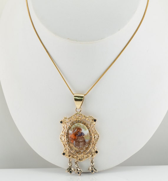 Art Nouveau Diamond Sapphire Cameo Gold Pendant