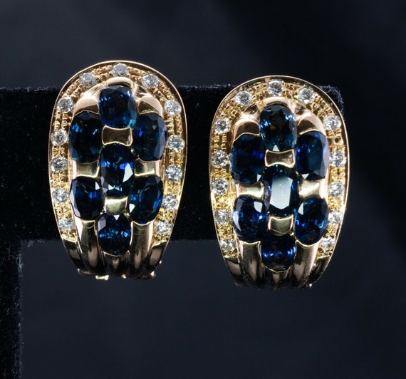 Diamond Sapphire Earrings, Vintage Estate 18K Gold - image 6