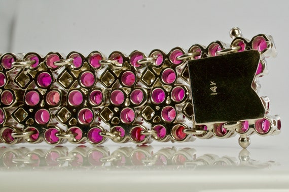Diamond Ruby Bracelet, Vintage Estate 14K White G… - image 7