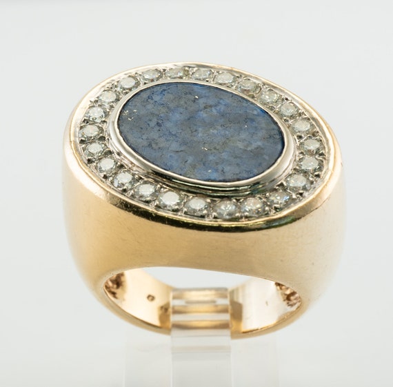 Mens Diamond & Lapis Lazuli Ring, 18K Gold Band - image 6