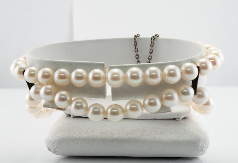 Vintage Mikimoto Pearl & Sterling Silver Bracelet Necklace Set.