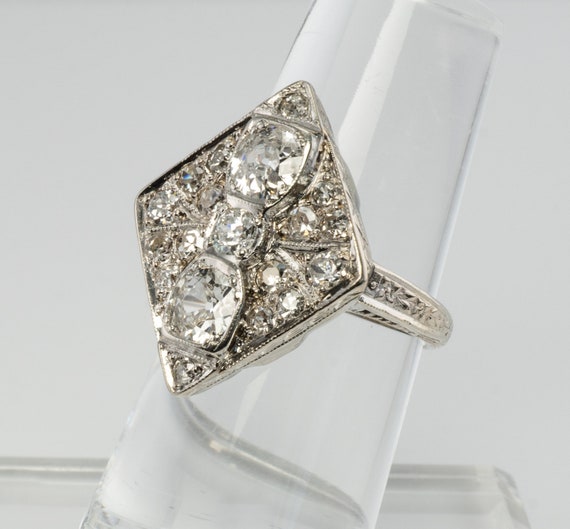 Art Deco Diamond Ring, Geometric 14K Gold Antique - image 9