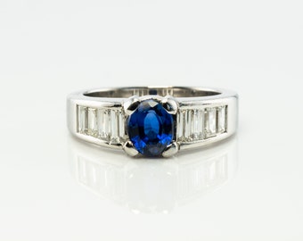 Sapphire Ring, Diamond Ring, Platinum Band, Vintage