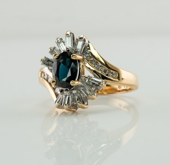 Diamond Sapphire Ring, Floral Flower, Vintage 14K… - image 6