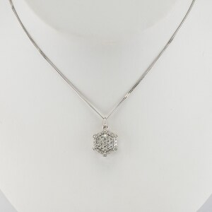 Natural Diamond Necklace Earrings Set, Vintage Geometric Cube 14K White Gold Necklace & Earrings.