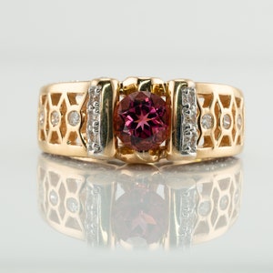 Diamond Pink Tourmaline Ring, 14K Gold Band image 1