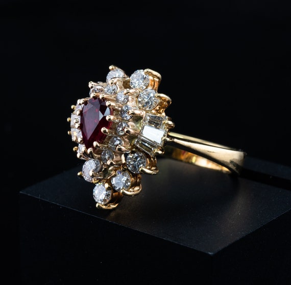 Diamond Ruby Ring, 14K Gold Ballerina - image 3