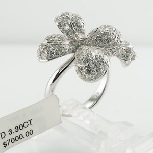 Diamond Ring, Flower Floral, Vintage 18K Gold Cocktail image 10