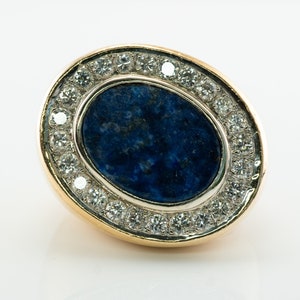 Mens Diamond & Lapis Lazuli Ring, Vintage 18K Gold Band