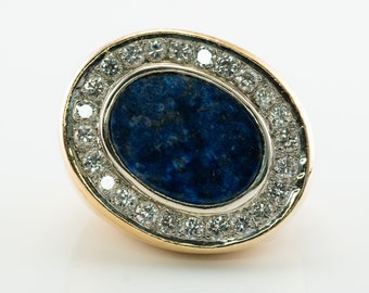 Mens Diamond & Lapis Lazuli Ring, 18K Gold Band