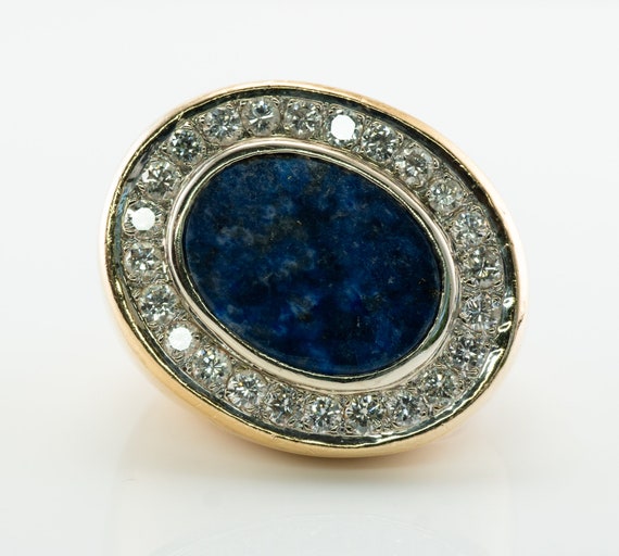 Mens Diamond & Lapis Lazuli Ring, 18K Gold Band - image 1