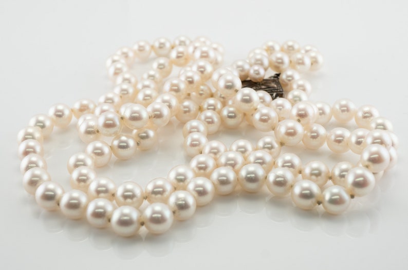 Vintage Mikimoto Pearl & Sterling Silver Bracelet Necklace Set.