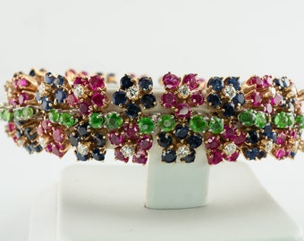 Diamond Ruby Sapphire Peridot Emerald Bracelet, 14K Gold