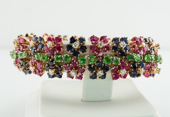 Diamond Ruby Sapphire Peridot Emerald Bracelet, 1… - image 1