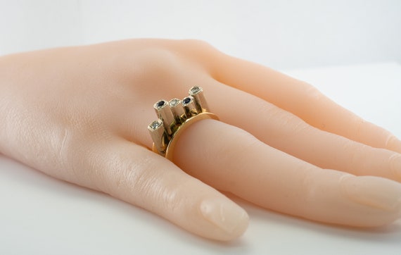 Diamond Sapphire Ring, Vintage Gold Band, Estate - image 6