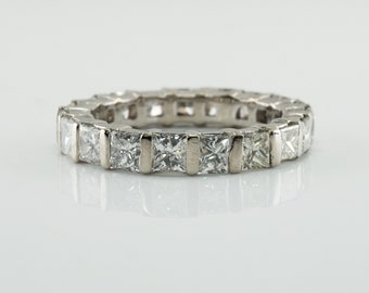 Diamond Ring, 14K White Gold Eternity Band, Wedding Engagement, Princess Square