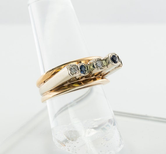 Diamond Sapphire Ring, Vintage Gold Band, Estate - image 1