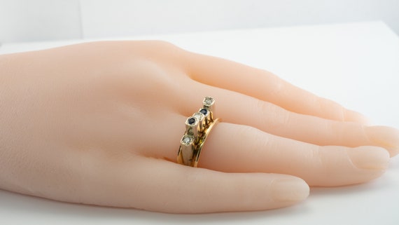 Diamond Sapphire Ring, Vintage Gold Band, Estate - image 9