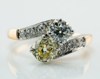 Fancy Yellow Diamond Ring, Antique Platinum and 14K Gold