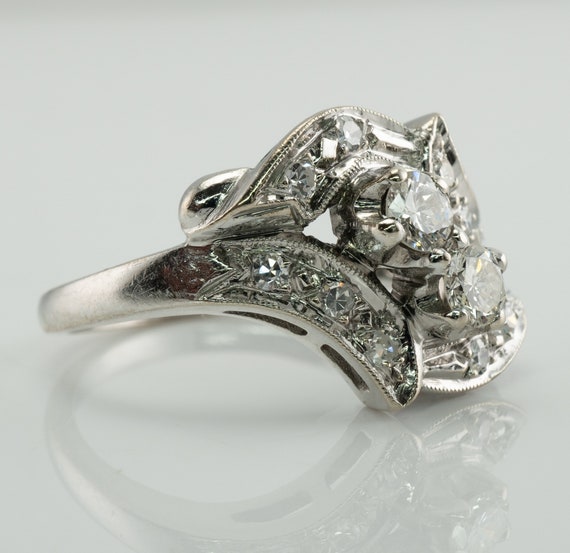 Diamond Ring, Vintage 14K White Gold Floral State… - image 7