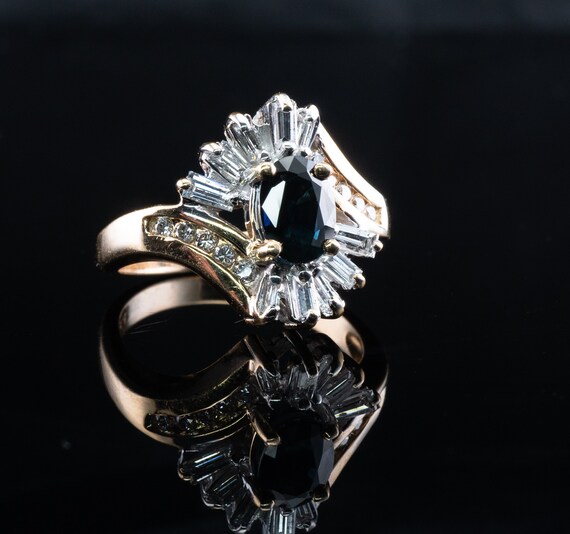 Diamond Sapphire Ring, Floral Flower, Vintage 14K… - image 8
