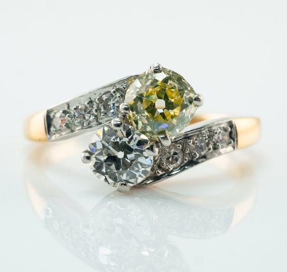 Fancy Yellow Diamond Ring, Antique Platinum and 1… - image 2