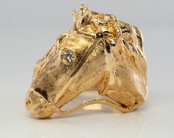 Diamond Horse Ring, Animal Jewelry, Vintage Gold