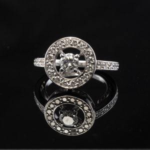 Delicate Diamond Halo Ring, Vintage 18k White Gold Ring by Boucheron.