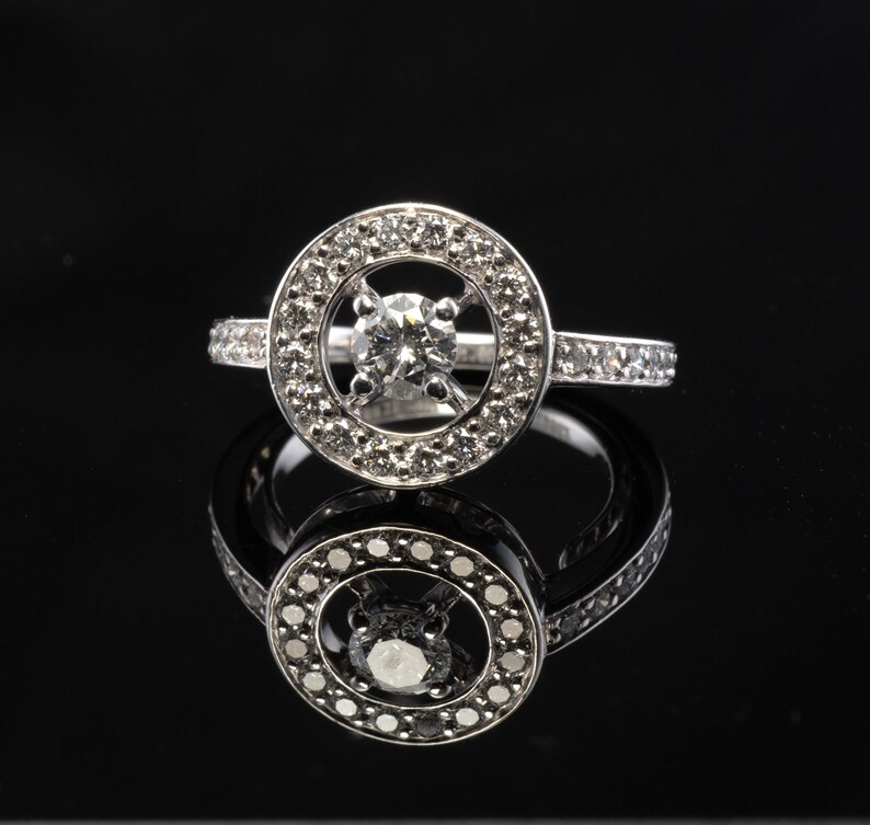 Delicate Diamond Halo Ring, Vintage 18k White Gold Ring by Boucheron.