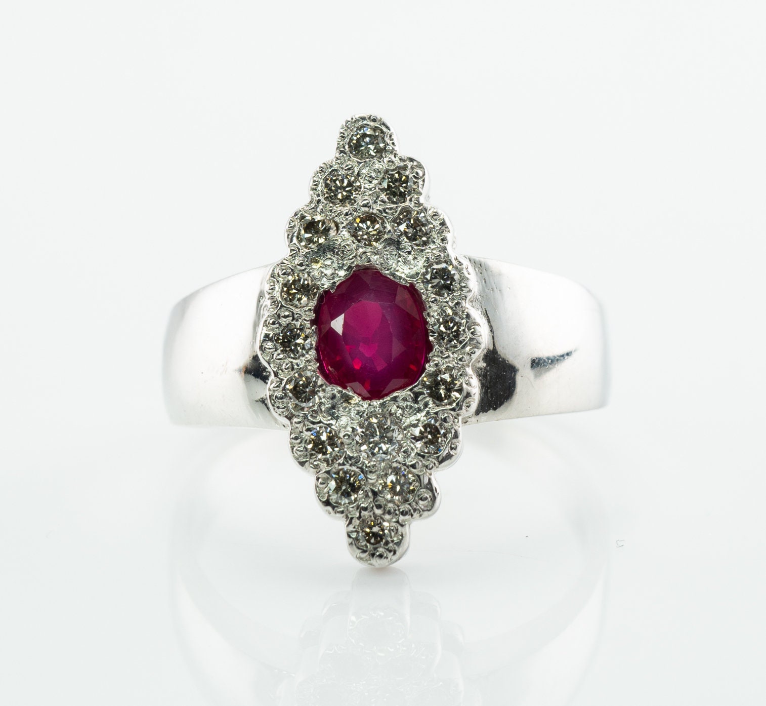 Genuine Ruby Ring Natural Diamond 14K White Gold | Etsy