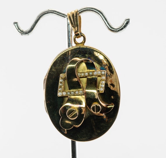 Art Nouveau Pendant Locket, Freshwater Pearls Gold - image 1