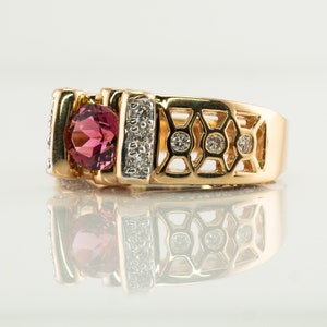 Diamond Pink Tourmaline Ring, 14K Gold Band image 2