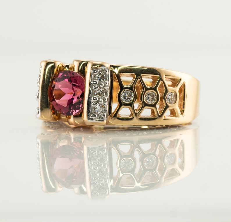 Diamond Pink Tourmaline Ring, 14K Gold Band image 2