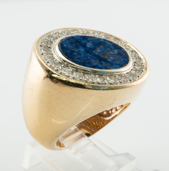 Mens Diamond & Lapis Lazuli Ring, 18K Gold Band - image 7